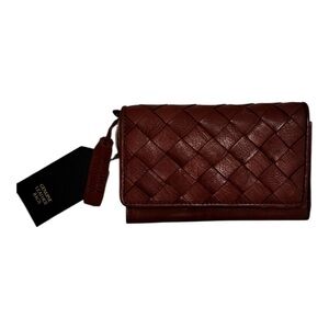 Genuine Leather Woven Brown Trifold Wallet ID Card Holder